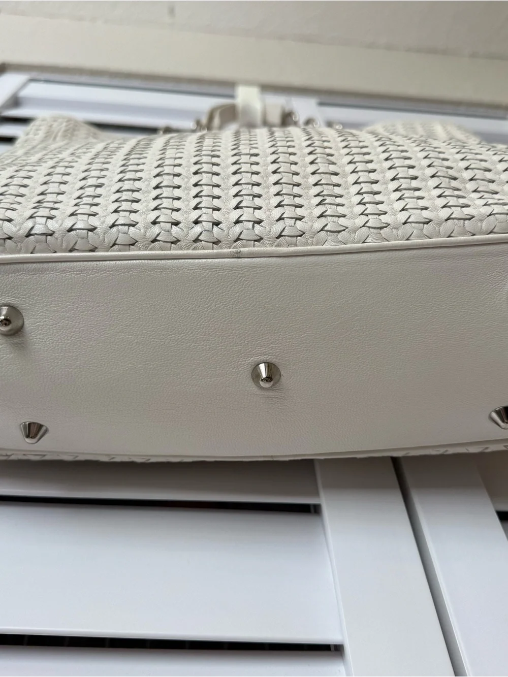 Authentic Christian Dior Woven Lambskin Soft Lady Dior Tote Bag, Silver Hardware